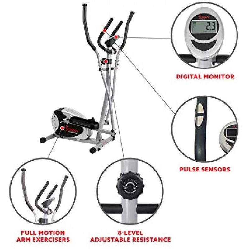 Sunny Health & Fitness SF-E905 Elliptical Machine Cross Trainer with 8 Level Resistance and Digital Monitor