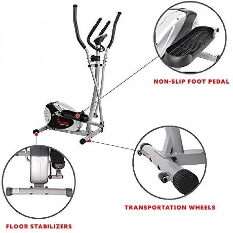 Sunny Health & Fitness SF-E905 Elliptical Machine Cross Trainer with 8 Level Resistance and Digital Monitor