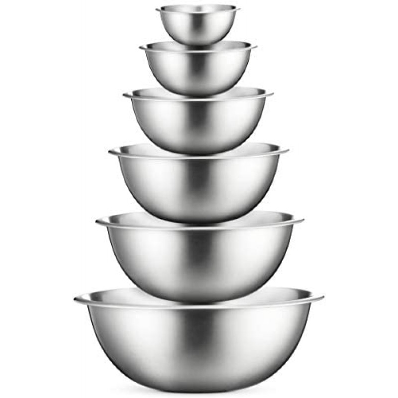 Stainless Steel Mixing Bowls (Set of 6) Stainless Steel Mixing Bowl Set - Easy To Clean, Nesting Bowls for Space Saving Storage, Great for Cooking, Baking, Prepping