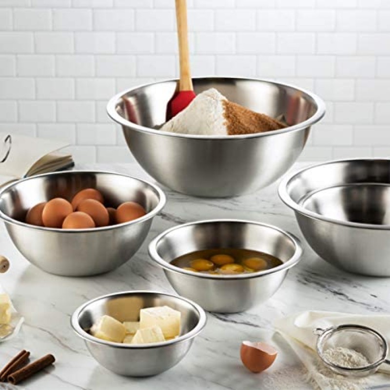 Stainless Steel Mixing Bowls (Set of 6) Stainless Steel Mixing Bowl Set - Easy To Clean, Nesting Bowls for Space Saving Storage, Great for Cooking, Baking, Prepping