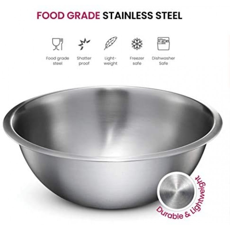 Stainless Steel Mixing Bowls (Set of 6) Stainless Steel Mixing Bowl Set - Easy To Clean, Nesting Bowls for Space Saving Storage, Great for Cooking, Baking, Prepping