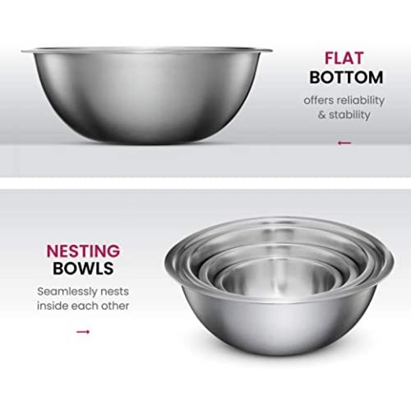 Stainless Steel Mixing Bowls (Set of 6) Stainless Steel Mixing Bowl Set - Easy To Clean, Nesting Bowls for Space Saving Storage, Great for Cooking, Baking, Prepping