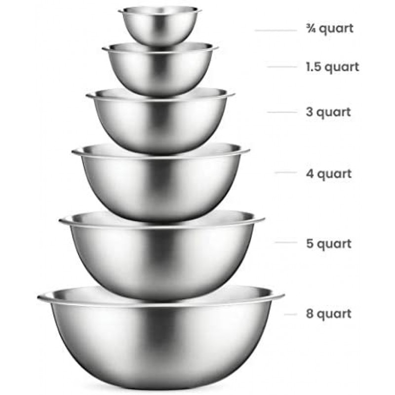 Stainless Steel Mixing Bowls (Set of 6) Stainless Steel Mixing Bowl Set - Easy To Clean, Nesting Bowls for Space Saving Storage, Great for Cooking, Baking, Prepping