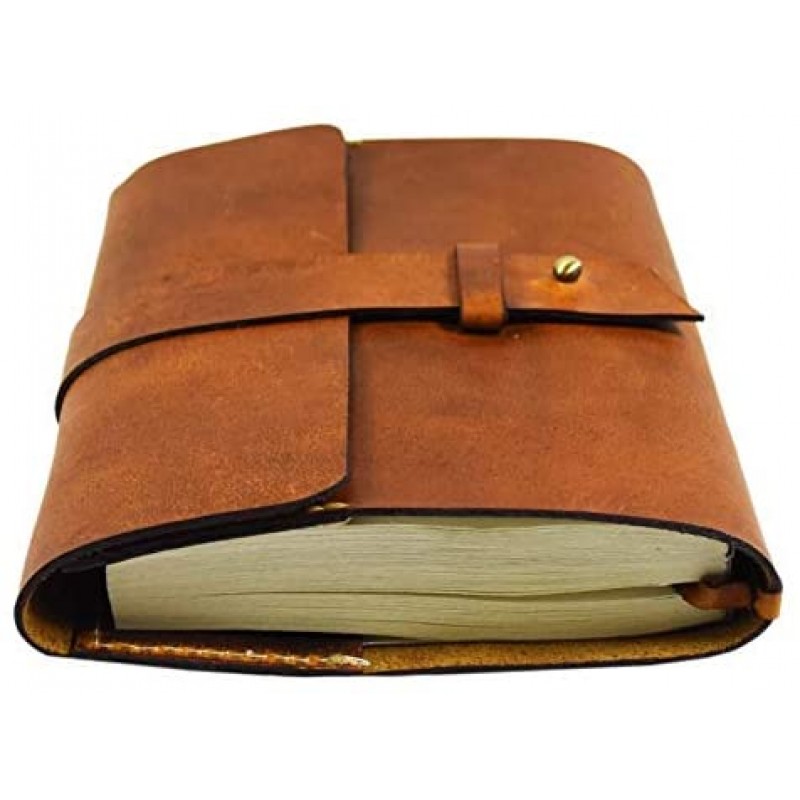 Aaron Leather Journal Refillable Writing Notebook-Traveler's Notebook 200 pages 7.5 X 5.5 By Aaron Leather Goods (Cognac)