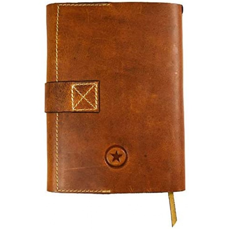 Aaron Leather Journal Refillable Writing Notebook-Traveler's Notebook 200 pages 7.5 X 5.5 By Aaron Leather Goods (Cognac)