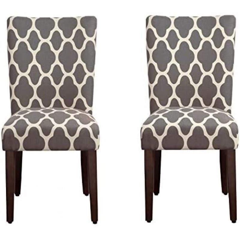 HomePop Parsons Classic Upholstered Accent Dining Chair, Set of 2, Grey and Cream Geometric