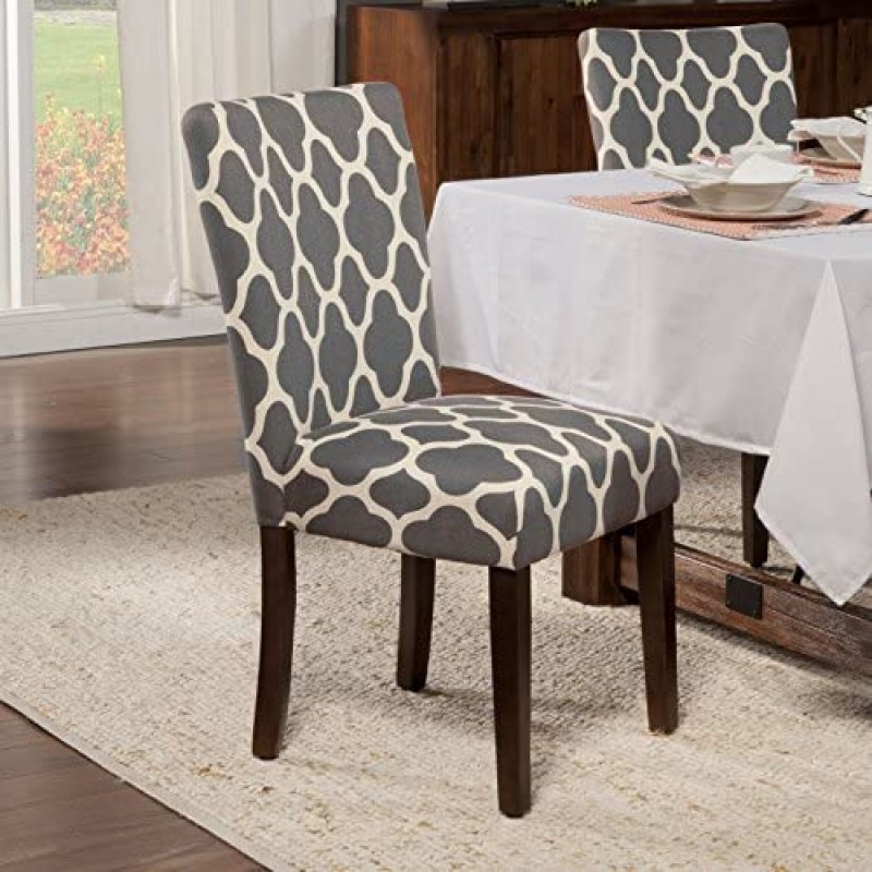 HomePop Parsons Classic Upholstered Accent Dining Chair, Set of 2, Grey and Cream Geometric