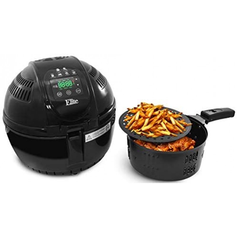 Elite Platinum EAF-2500D Dual Basket 3.5Qt Electric Digital Hot Air Fryer, 1400-Watts, Oil-Less Healthy Cooker, Temp/Timer Settings, PFOA/PTFE Free, Includes 26 Full Color Recipes, Black