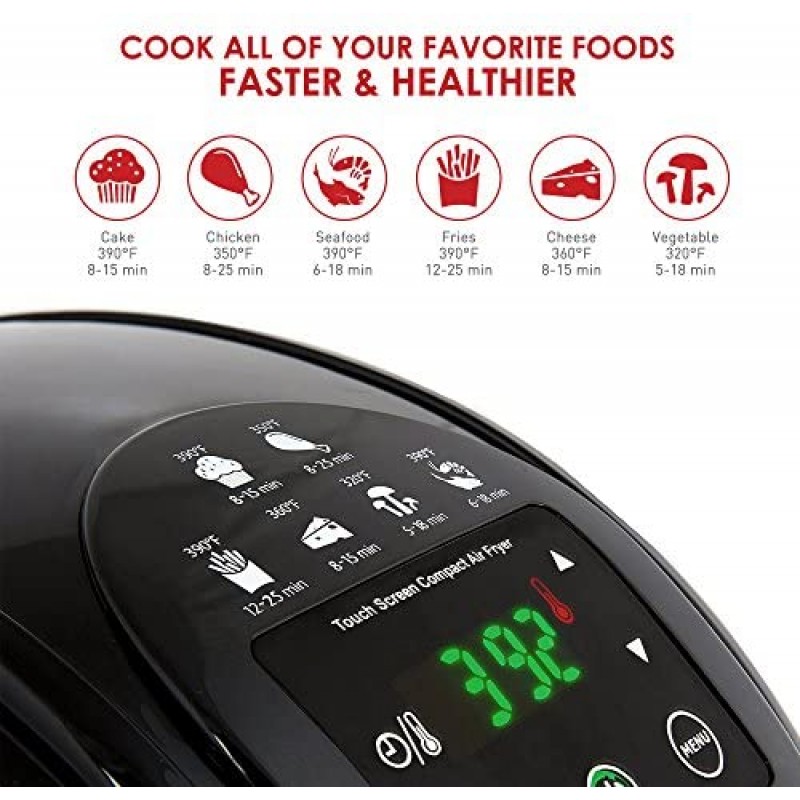 Elite Platinum EAF-2500D Dual Basket 3.5Qt Electric Digital Hot Air Fryer, 1400-Watts, Oil-Less Healthy Cooker, Temp/Timer Settings, PFOA/PTFE Free, Includes 26 Full Color Recipes, Black