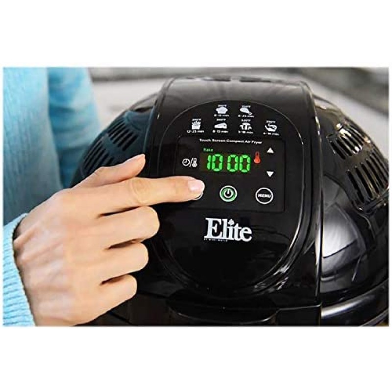 Elite Platinum EAF-2500D Dual Basket 3.5Qt Electric Digital Hot Air Fryer, 1400-Watts, Oil-Less Healthy Cooker, Temp/Timer Settings, PFOA/PTFE Free, Includes 26 Full Color Recipes, Black