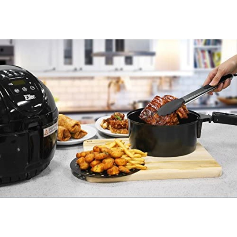 Elite Platinum EAF-2500D Dual Basket 3.5Qt Electric Digital Hot Air Fryer, 1400-Watts, Oil-Less Healthy Cooker, Temp/Timer Settings, PFOA/PTFE Free, Includes 26 Full Color Recipes, Black