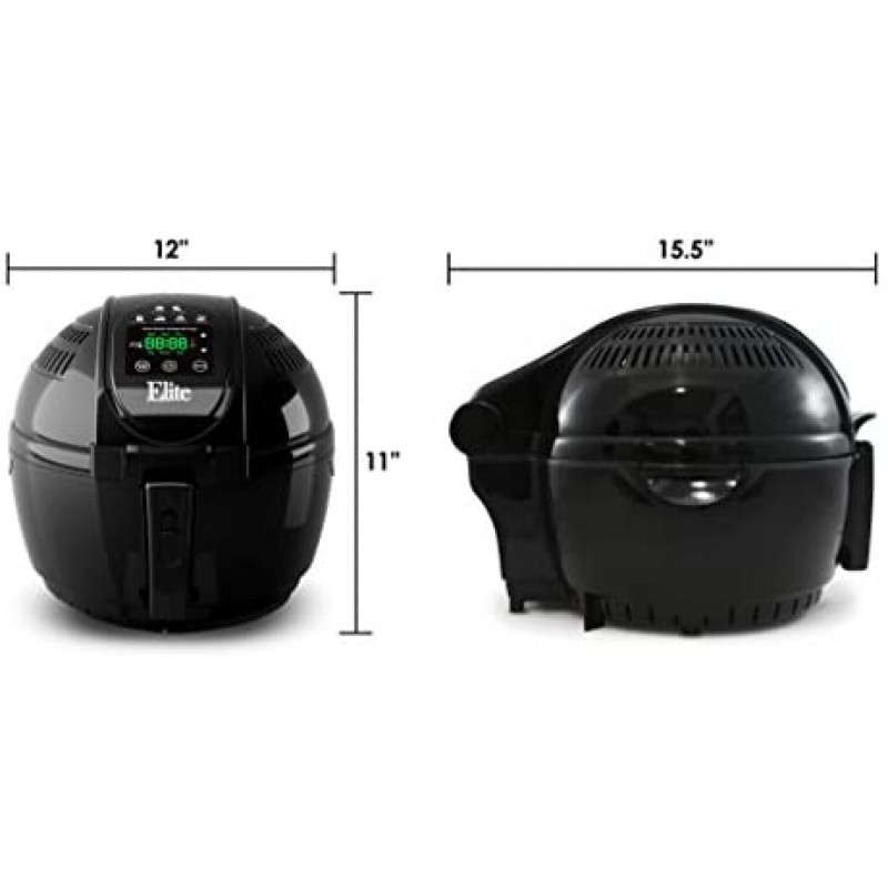 Elite Platinum EAF-2500D Dual Basket 3.5Qt Electric Digital Hot Air Fryer, 1400-Watts, Oil-Less Healthy Cooker, Temp/Timer Settings, PFOA/PTFE Free, Includes 26 Full Color Recipes, Black