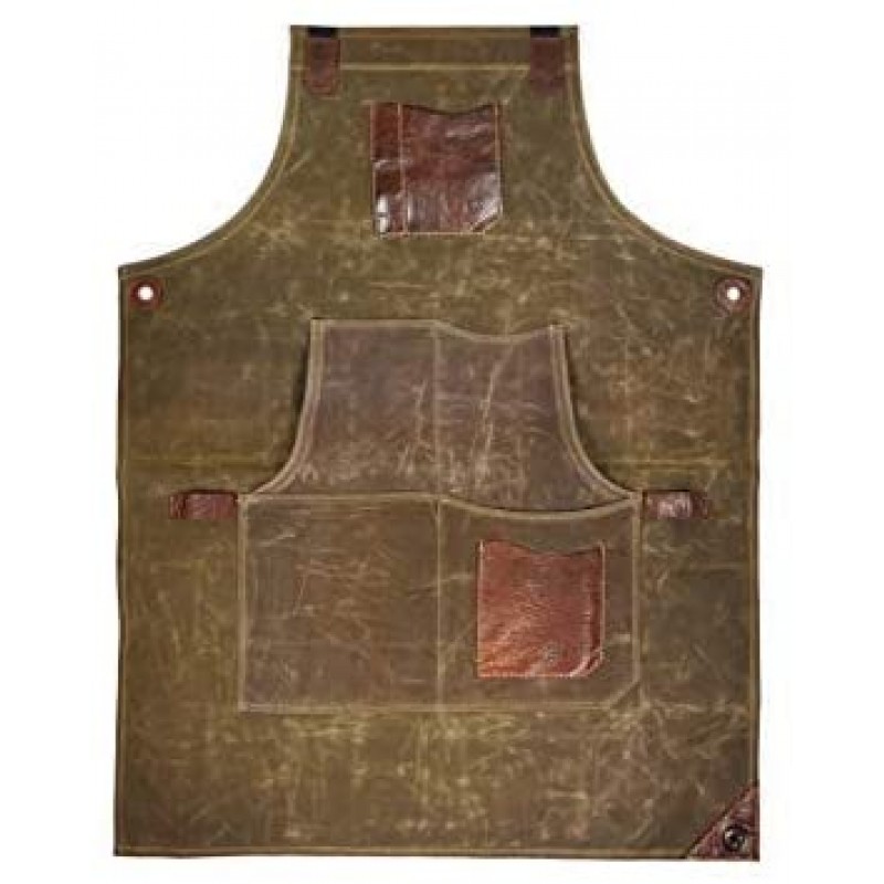 One Size Fits Utility Apron | Adjustable Cross-Back Straps | Multi-Use Shop Apron With Tool Pockets By Aaron Leather (Canvas - Green)