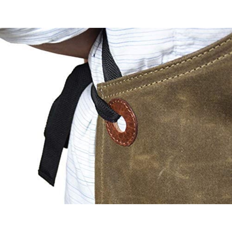 One Size Fits Utility Apron | Adjustable Cross-Back Straps | Multi-Use Shop Apron With Tool Pockets By Aaron Leather (Canvas - Green)