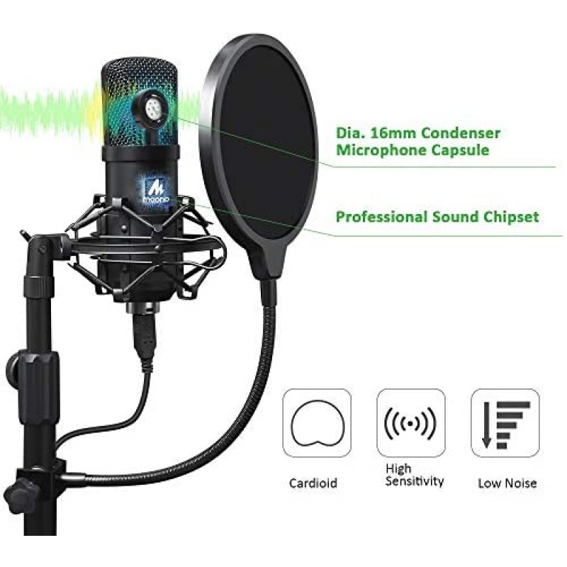 USB Microphone Kit 192KHZ/24BIT MAONO AU-A04T PC Condenser Podcast Streaming Cardioid Mic Plug & Play for Computer, YouTube, Gaming Recording