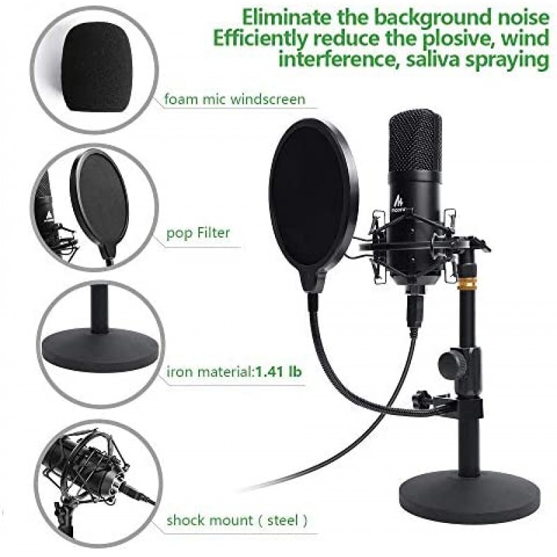 USB Microphone Kit 192KHZ/24BIT MAONO AU-A04T PC Condenser Podcast Streaming Cardioid Mic Plug & Play for Computer, YouTube, Gaming Recording