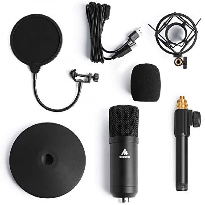 USB Microphone Kit 192KHZ/24BIT MAONO AU-A04T PC Condenser Podcast Streaming Cardioid Mic Plug & Play for Computer, YouTube, Gaming Recording