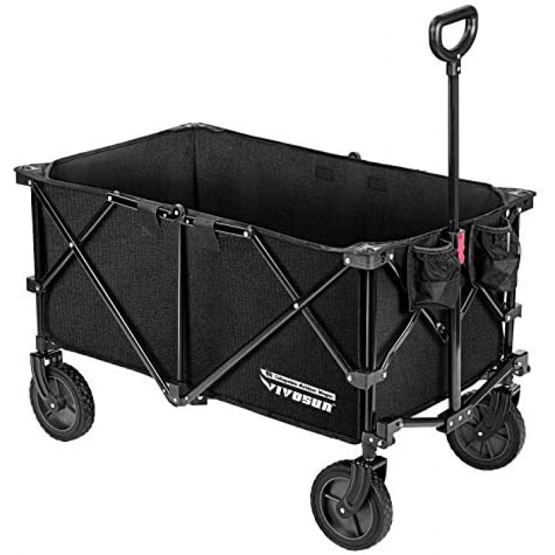 VIVOSUN Heavy Duty Collapsible Folding Wagon Utility Outdoor Camping Garden Cart with Universal Wheels & Adjustable Handle, Black