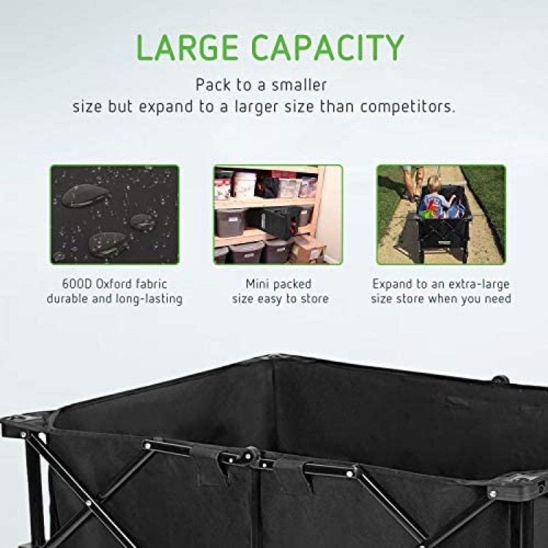 VIVOSUN Heavy Duty Collapsible Folding Wagon Utility Outdoor Camping Garden Cart with Universal Wheels & Adjustable Handle, Black