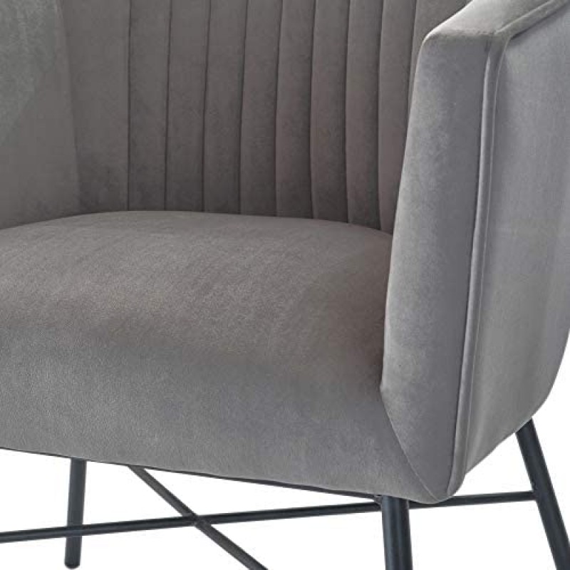 Adore Decor Leone Upholstered Accent Chair Velvet Tufted Comfy Back Cushion Club Armchair, Modern Living Room Furniture for Small Spaces, Comfortable Gray