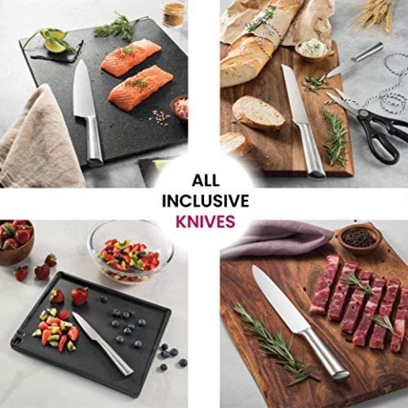 10-Piece Stainless Steel Kitchen Knife Set - Newly-Innovative Kitchen Knifes Set with Utensil Holder - 5 Stainless Steel Knives - Knife Sharpener - Kitchen Scissors - Cutting Board- Knife Block holder