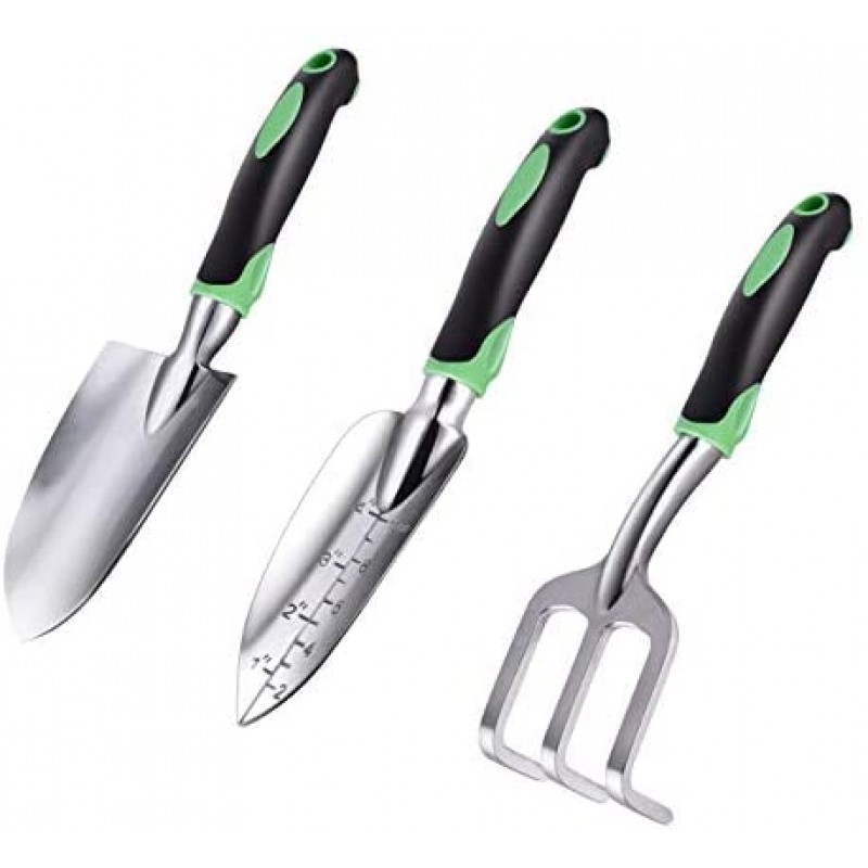 ZUZUAN Garden Tool Set, 3 Pack Garden Hand Shovels Aluminum Alloy Garden Trowels with Ergonomic Rubberized Non-Slip Grip, Included Trowel, Transplant Trowel and Cultivator Hand Rake