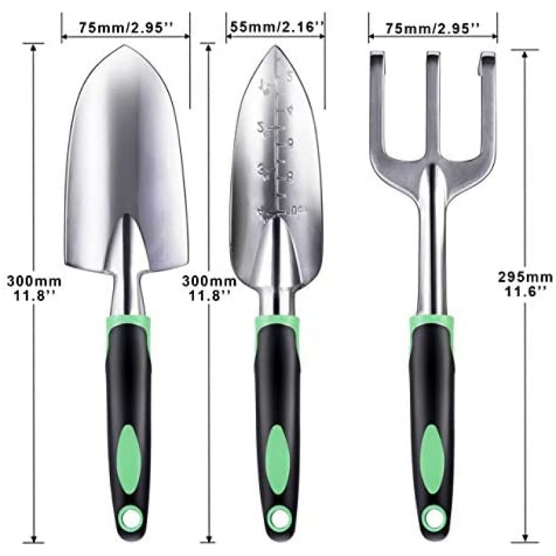 ZUZUAN Garden Tool Set, 3 Pack Garden Hand Shovels Aluminum Alloy Garden Trowels with Ergonomic Rubberized Non-Slip Grip, Included Trowel, Transplant Trowel and Cultivator Hand Rake