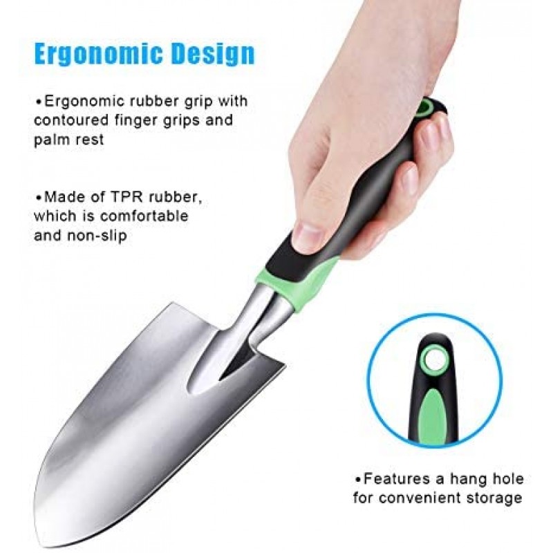 ZUZUAN Garden Tool Set, 3 Pack Garden Hand Shovels Aluminum Alloy Garden Trowels with Ergonomic Rubberized Non-Slip Grip, Included Trowel, Transplant Trowel and Cultivator Hand Rake