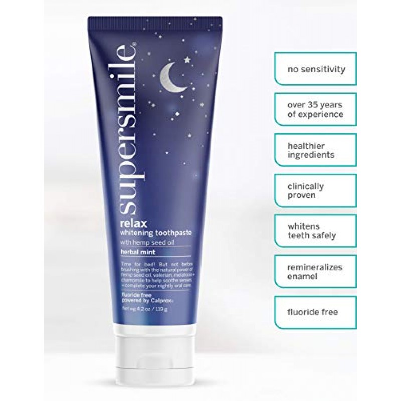 Supersmile Supersmile Relax Teeth Whitening Toothpaste with Hemp, Melatonin and Chamomile - Relax While Brushing - Clinically Proven to Whiten Teeth Up to 6 Shades (Herbal Mint, 4.2 Oz), 4.2 oz.