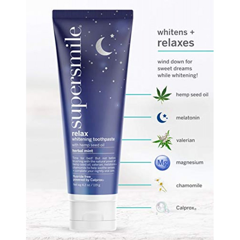 Supersmile Supersmile Relax Teeth Whitening Toothpaste with Hemp, Melatonin and Chamomile - Relax While Brushing - Clinically Proven to Whiten Teeth Up to 6 Shades (Herbal Mint, 4.2 Oz), 4.2 oz.