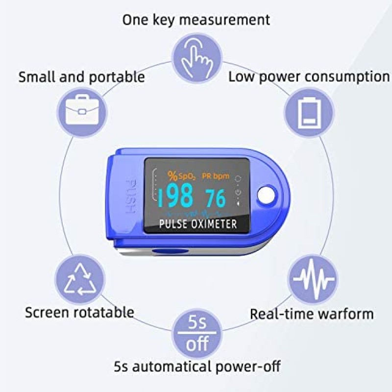 Pulse Oximeter Fingertip, Blood Oxygen Saturation Monitor Fingertip, Blood Oxygen Meter Finger Oximeter Finger with Pulse, O2 Monitor Finger for Oxygen