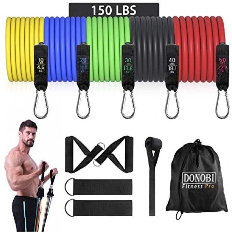 Donobi Resistance Bands Set, Workout Bands for Men Women Fitness,Natural Latex Tension Rope, Resistance Training Exercise Bands,Yoga-Pilates Office Home Gym Workout Fitness Equipment