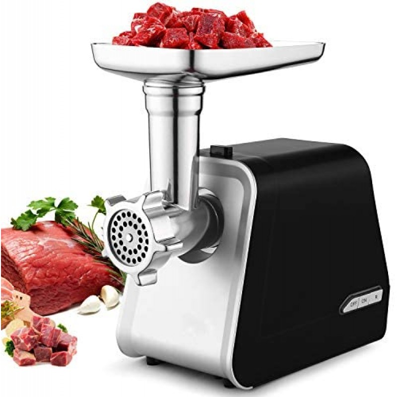 Electric Meat Grinder, 2000W Max Stainless Steel Meat Slicer & Sausage Stuffer with 3 Grinding Plates, Sausage & Kubbe Kit for Home Kitchen heavy duty, Black