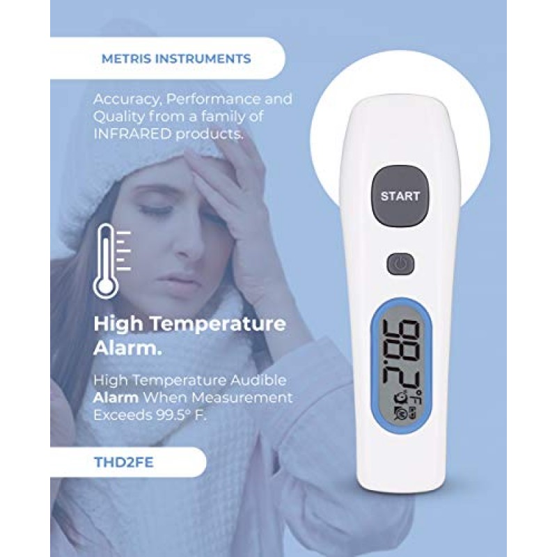 Infared Metris Instruments Model THD2FE Non-Contact Infrared Forehead Body Thermometer | No-Touch Clinical Hospital Medical-Grade Accuracy Digital Thermometers | for Professional and Home Use