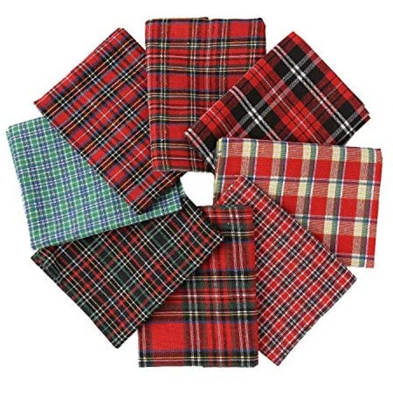 Cotton Fabric Tartan Christmas Patterns - Selection of 8 Pieces of Different Plaids for Crafts | DIY | Sewing | Scrapbooking | Quilting | Patchwork | Facial Masks and More 21.3 x 17.7 Inches