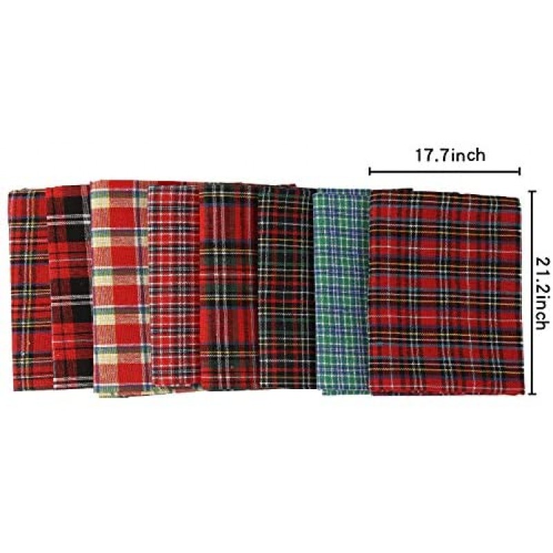 Cotton Fabric Tartan Christmas Patterns - Selection of 8 Pieces of Different Plaids for Crafts | DIY | Sewing | Scrapbooking | Quilting | Patchwork | Facial Masks and More 21.3 x 17.7 Inches