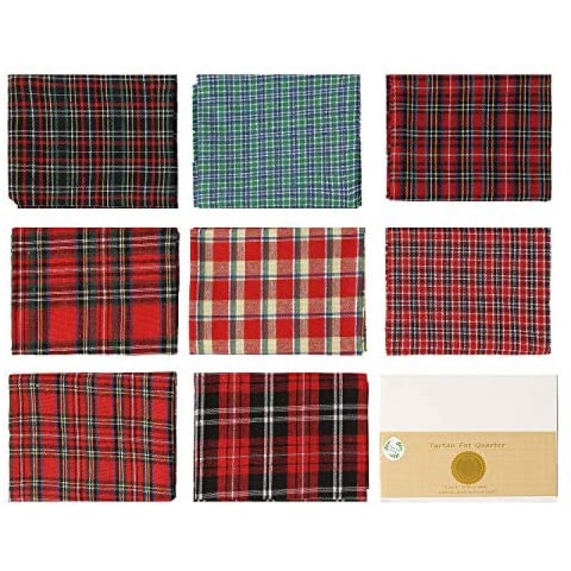 Cotton Fabric Tartan Christmas Patterns - Selection of 8 Pieces of Different Plaids for Crafts | DIY | Sewing | Scrapbooking | Quilting | Patchwork | Facial Masks and More 21.3 x 17.7 Inches