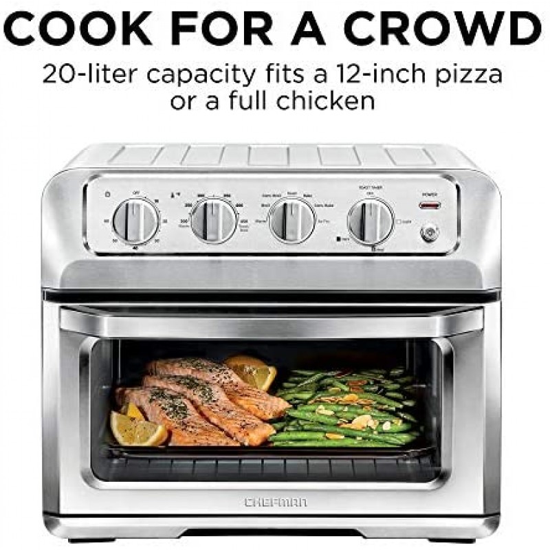 Chefman 20L Air Fryer Toaster Oven, 7-in-1 Combo w/Convection Bake & Broil, Auto Shut-Off, 60 Min Timer, Fry Oil-Free, Nonstick Interior, Accessories & Cookbook Included, Stainless Steel