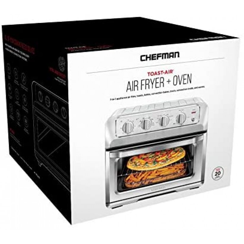 Chefman 20L Air Fryer Toaster Oven, 7-in-1 Combo w/Convection Bake & Broil, Auto Shut-Off, 60 Min Timer, Fry Oil-Free, Nonstick Interior, Accessories & Cookbook Included, Stainless Steel