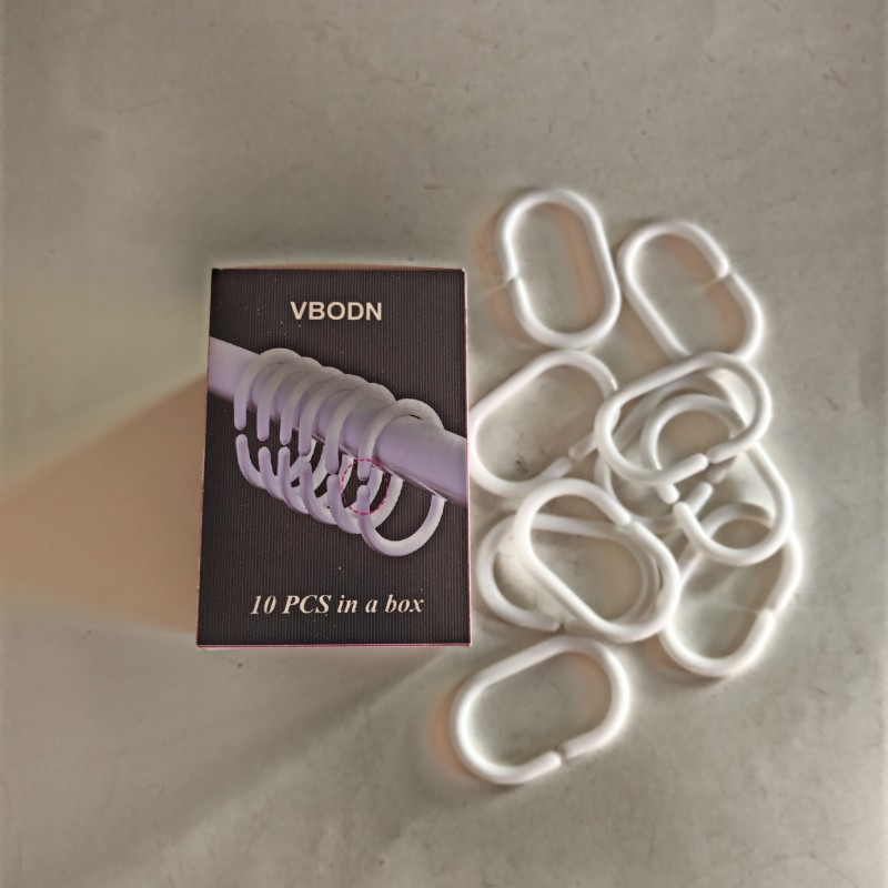 VBODN Shower Curtain Hooks 10PCS Shower Curtain Rings, Plastic White Shower Curtain Hooks, C-Shaped Rings Hook Hanger Bathroom Shower Window Rod