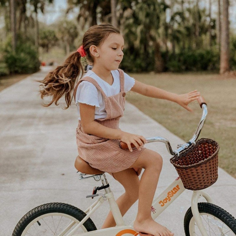 JOYSTAR Vintage 12 & 14 & 16 Inch Kids Bike with Basket & Training Wheels for 2-7 Years Old Girls & Boys (Ivory & Pink)